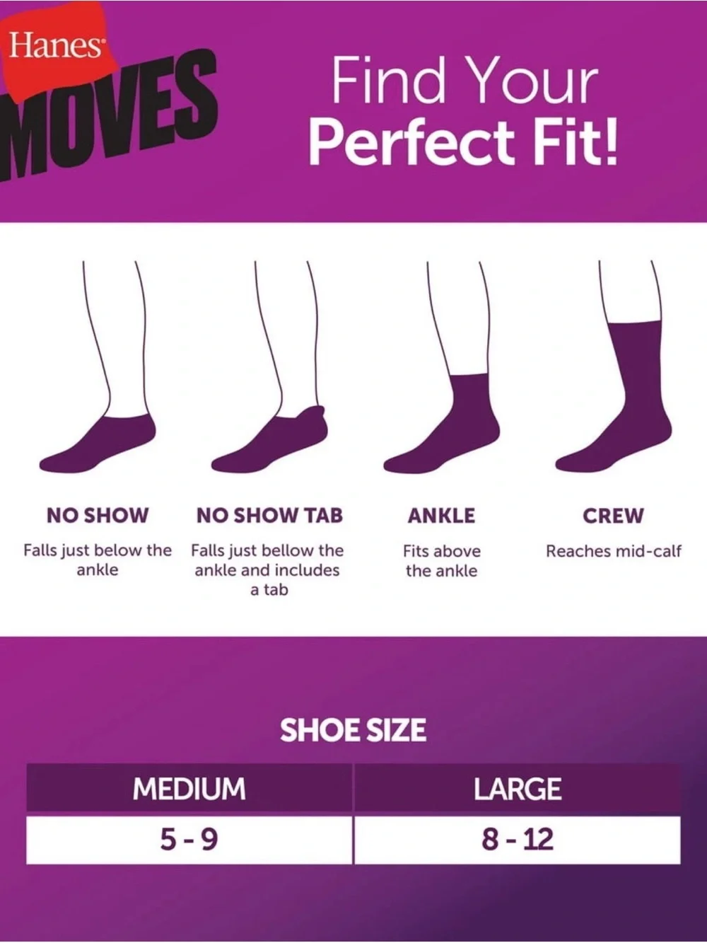 Hanes Moves Seamless Stretch women’s Mid Crew Socks - Purple
